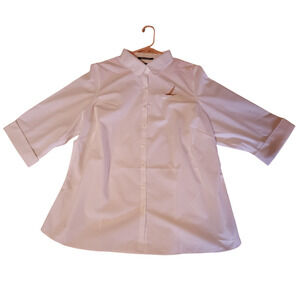 Land's End Outfitters Womens White Blouse 3/4 Sleeve 20W Wrinkle Free Broadcloth